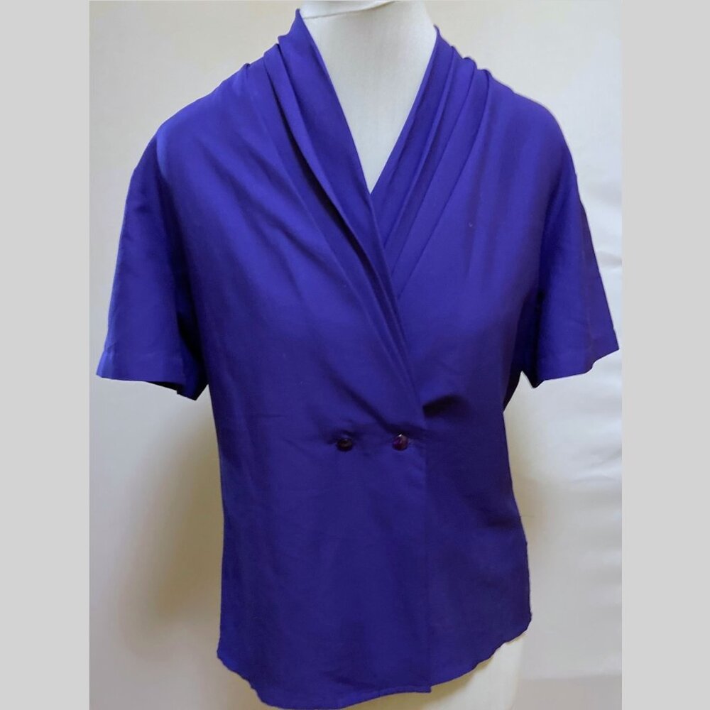 Alexandra deep purple short sleeve drape neck blouse